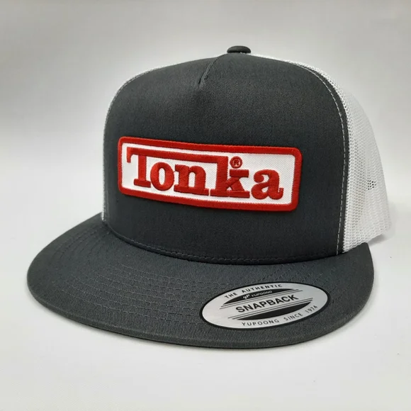 Tonka Embroidered Patch Flat Bill Snapback Mesh Hat Cap Gray & White Quality Mad - Picture 3 of 9